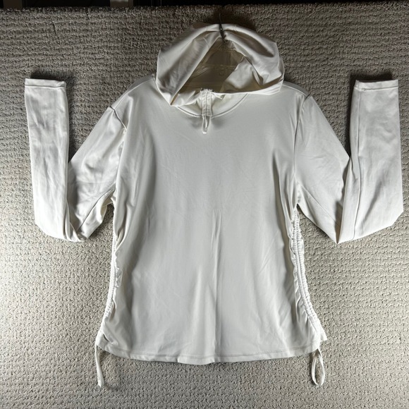FLX Womens Cream Active Outdoor Hoodie Thumb Hole Ruched Side L - Picture 1 of 8